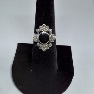 Women's Bohemian Western‎ Retro Zinc Natural Black Inlaid Stone Ring Size 7
